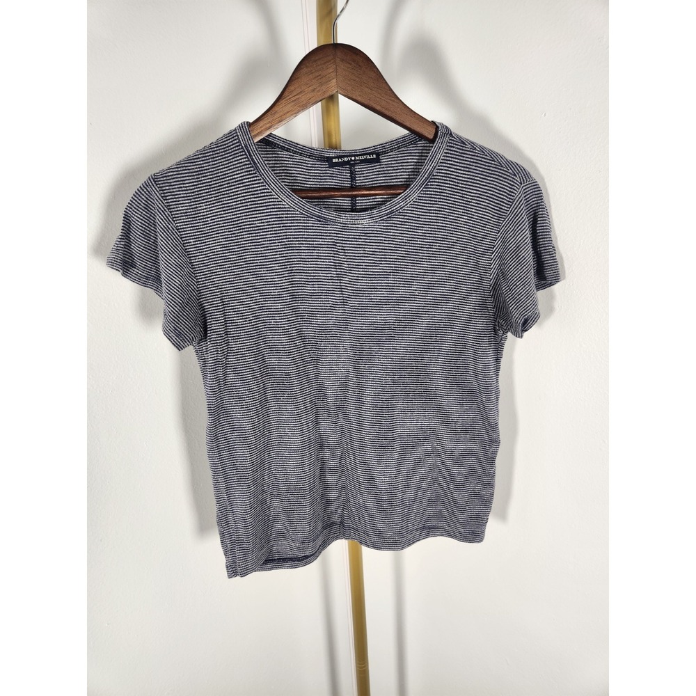 Brandy Melville Black‎ Patterned White Stretch Short Sleeve T-Shirt One Size